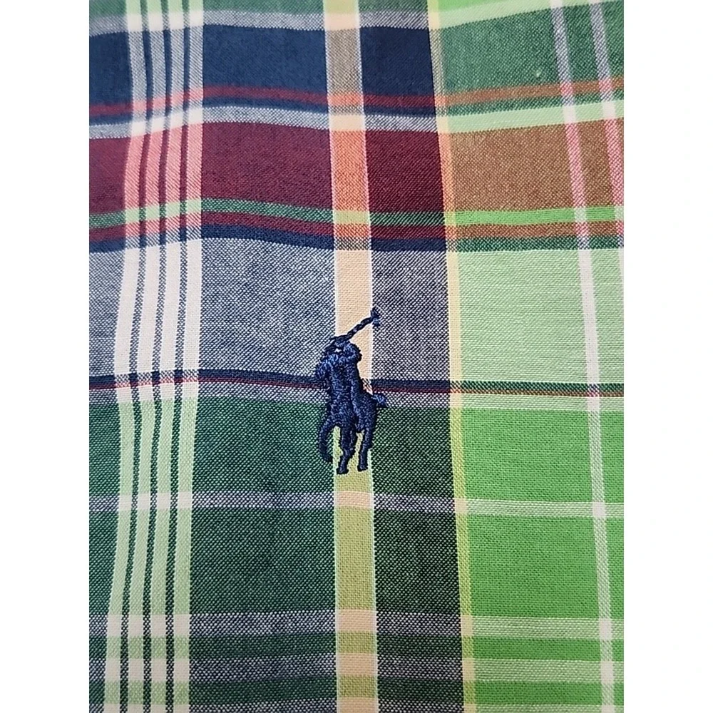 Ralph Lauren Shirt Men L Green Pink Multi Plaid Button Up Classic Fit Short Slee